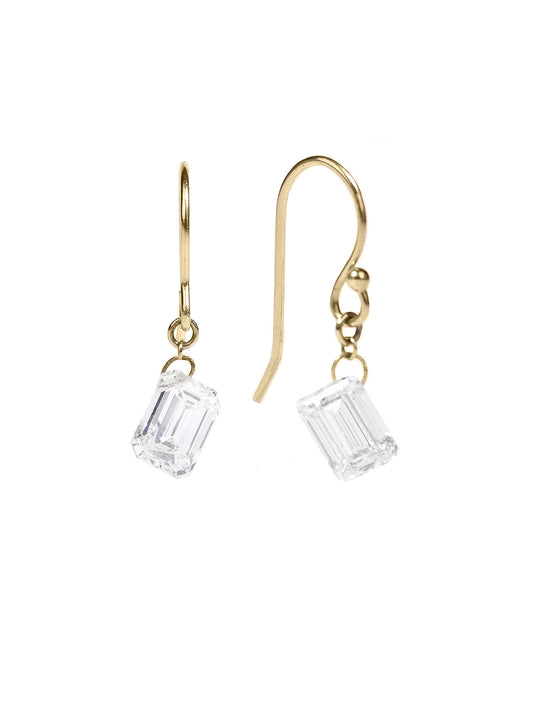 Floating 2 Carat Emerald Cut Diamond Earrings