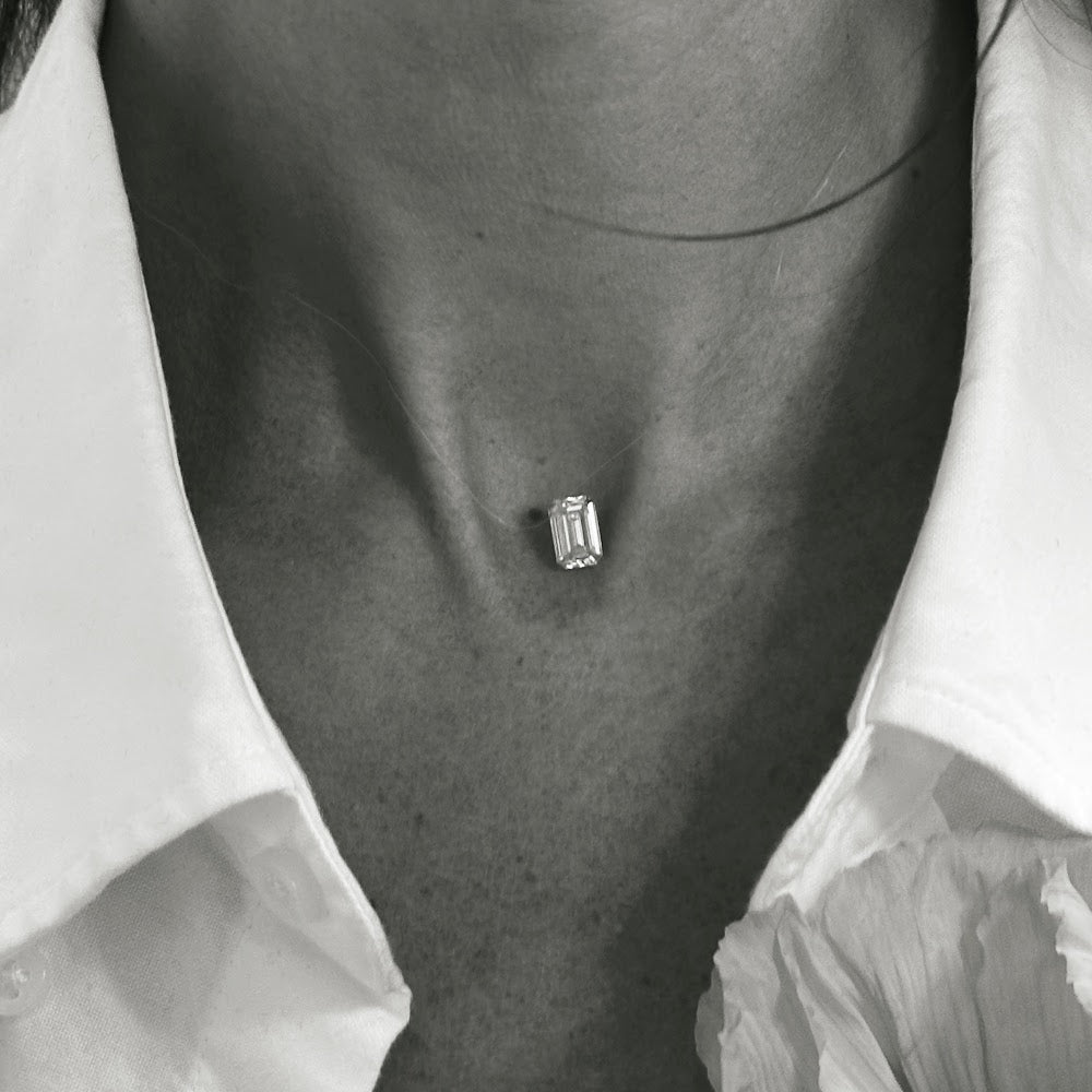 Emerald Cut “Floating” Diamond Pendant