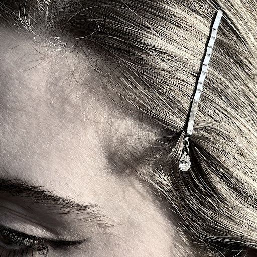 Classic Rhodium Plate Bobby Pin With Pear Shaped Diamond