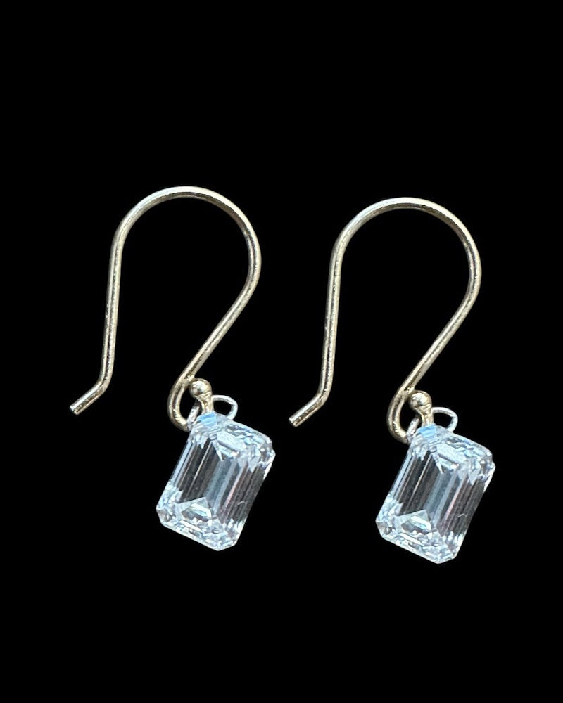 EMERALD CUT TWO CARAT FLOATING DIAMOND EARRINGS