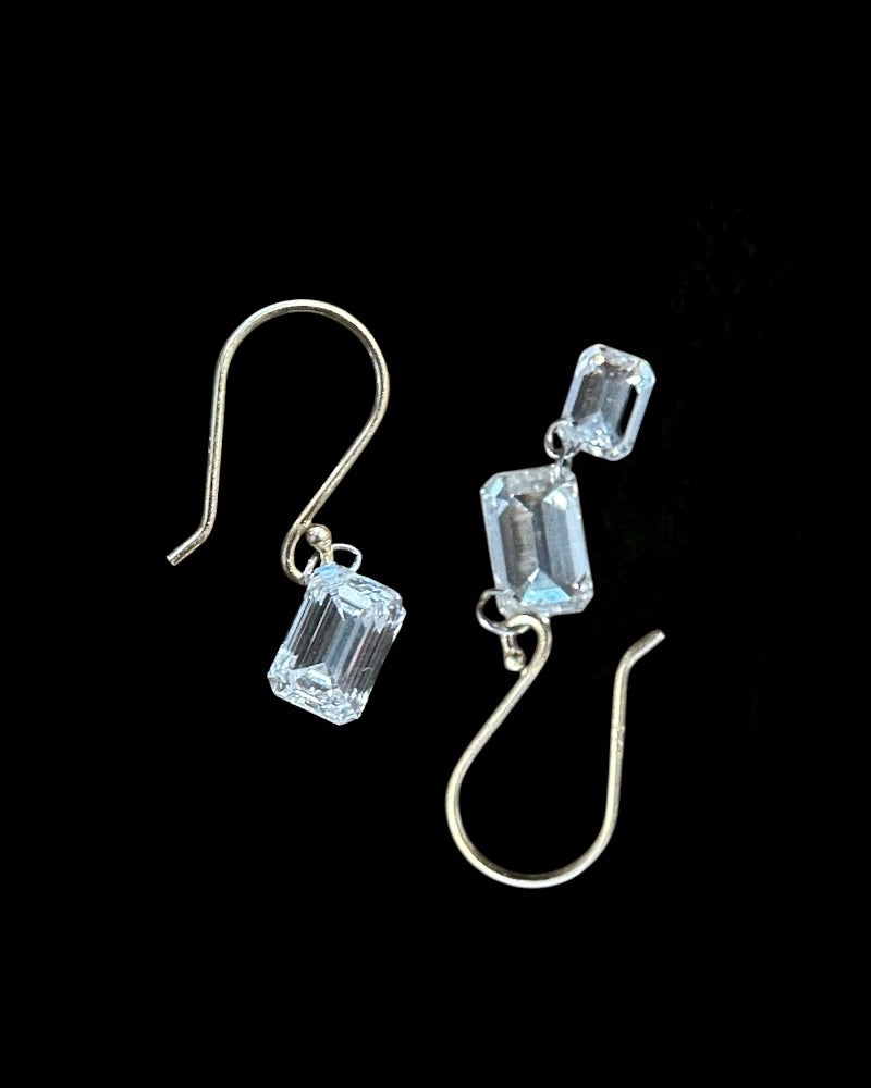 Floating 3 Carat Emerald Cut Diamond Earrings