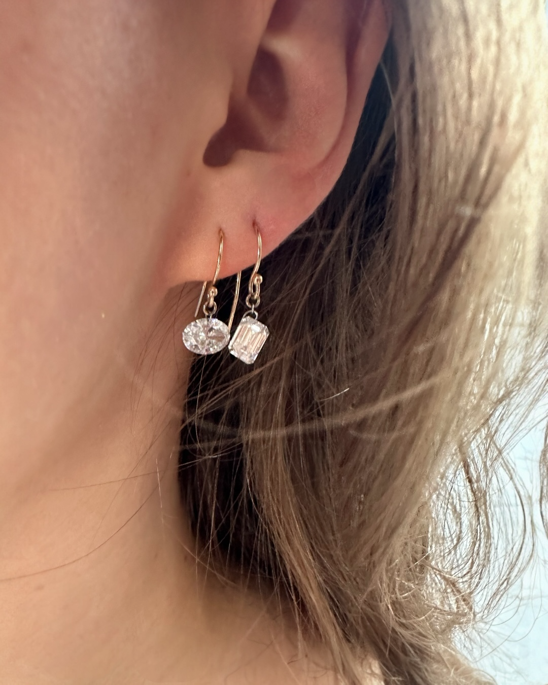 Floating 2 Carat Emerald Cut Diamond Earrings