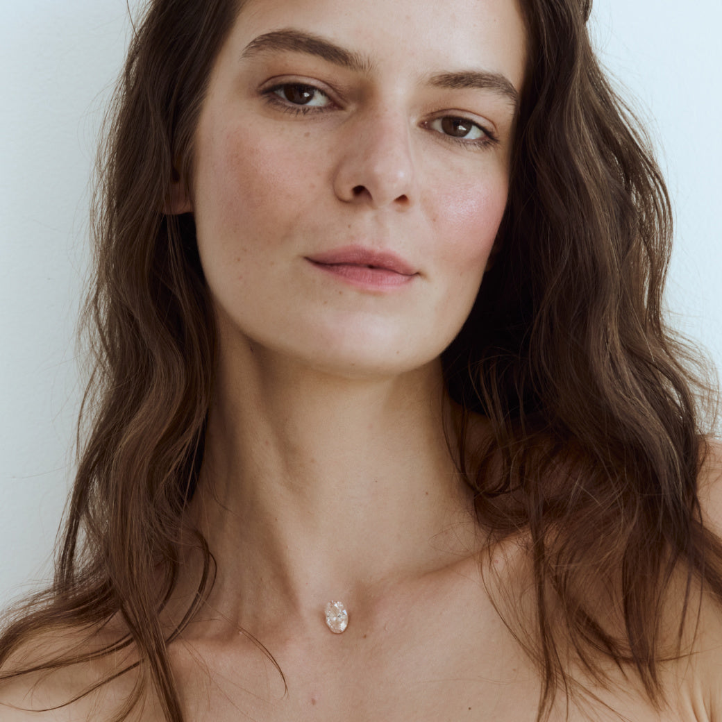 PALE PINK OVAL FLOATING DIAMOND NECKLACE