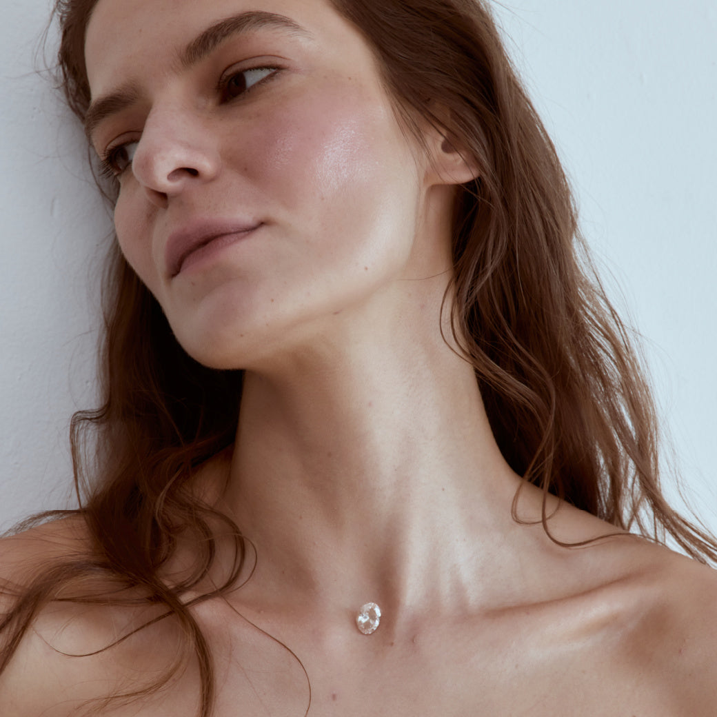 PALE PINK OVAL FLOATING DIAMOND NECKLACE