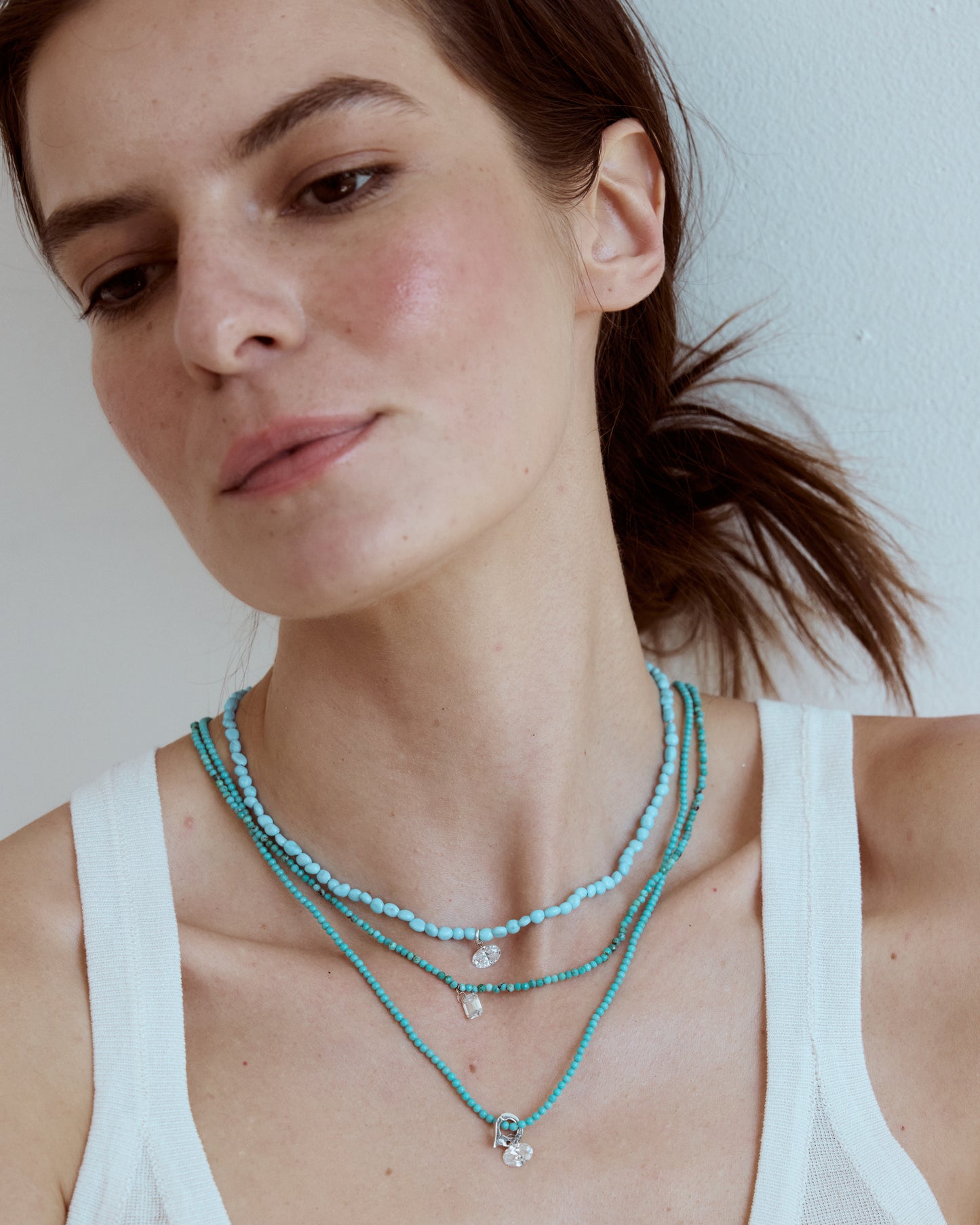 TURQUOISE AND EMERALD CUT DIAMOND NECKLACE