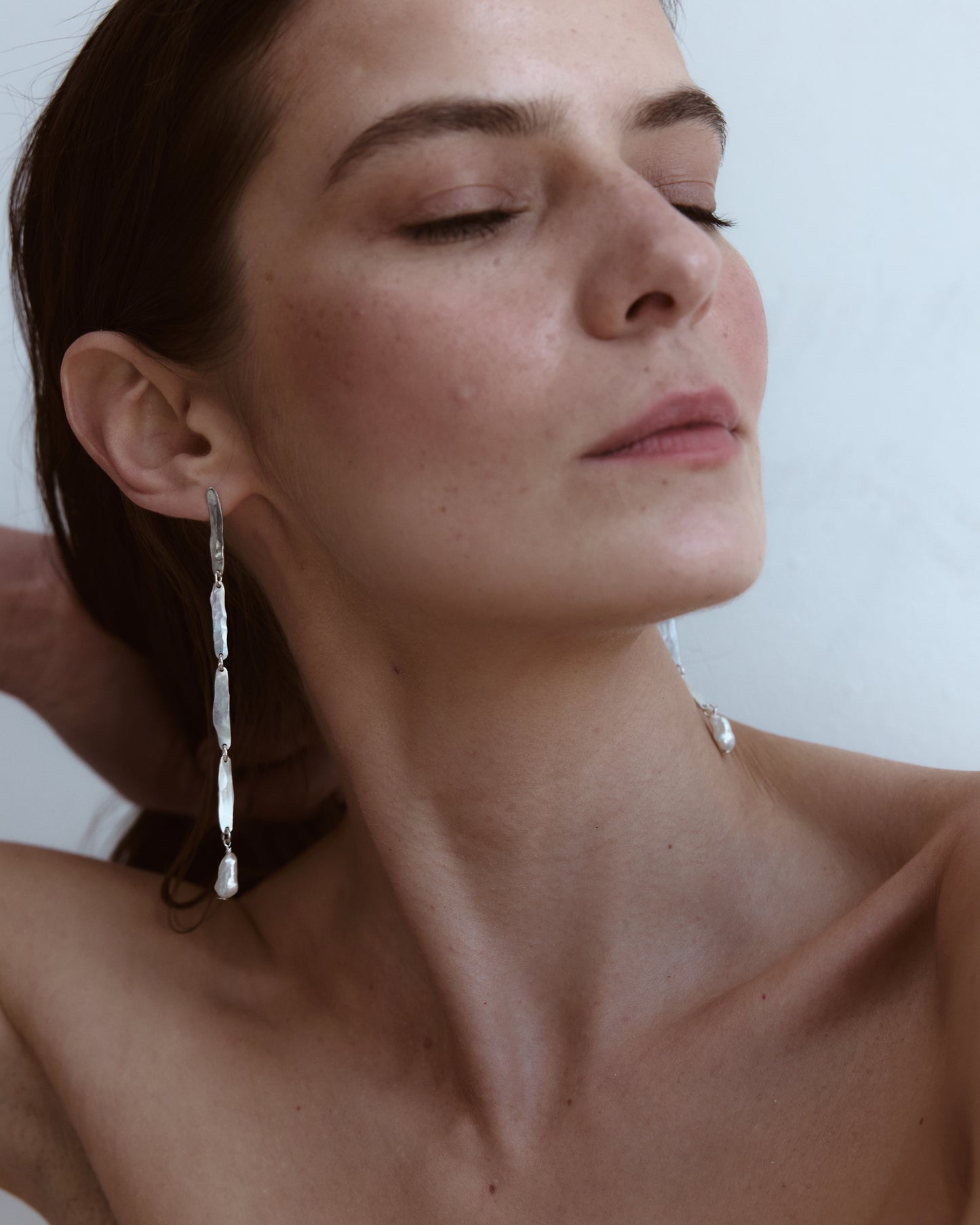 STERLING SILVER SHOULDER DUSTER EARRINGS WIITH KESHI PEARLS
