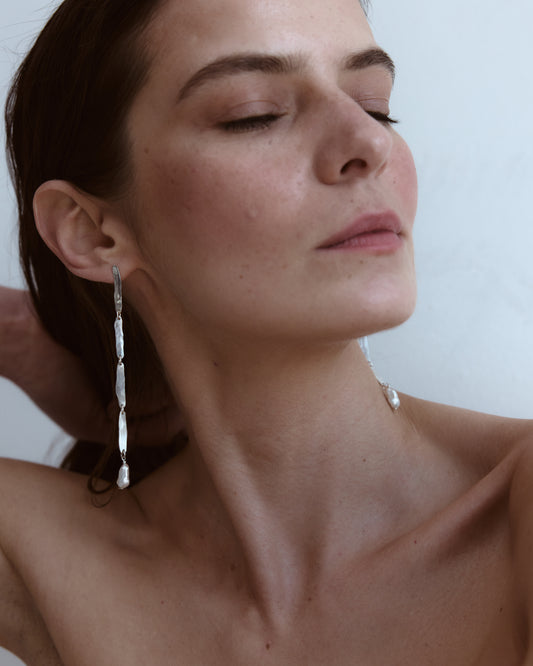 STERLING SILVER SHOULDER DUSTER EARRINGS WIITH KESHI PEARLS