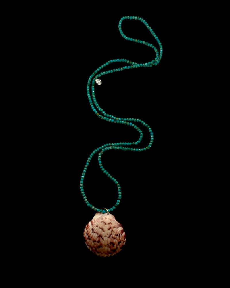 Turquoise Beaded Shell And Diamond Necklace