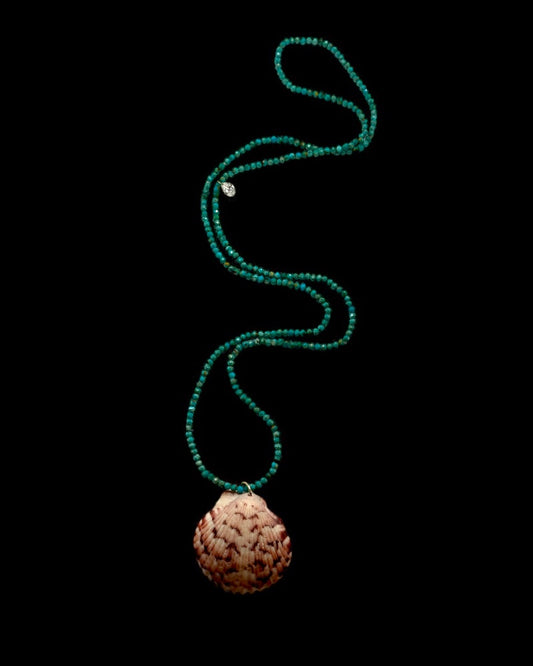 Turquoise Beaded Shell And Diamond Necklace