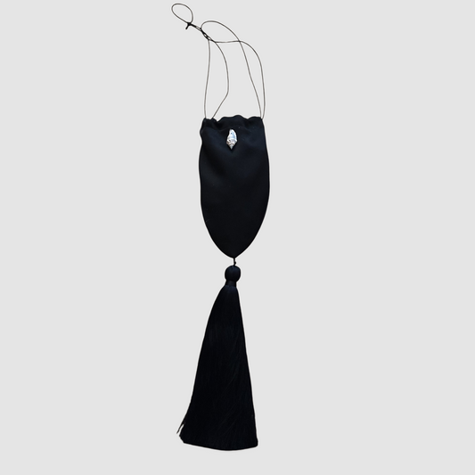 BLACK SATIN BAG WITH TASSEL