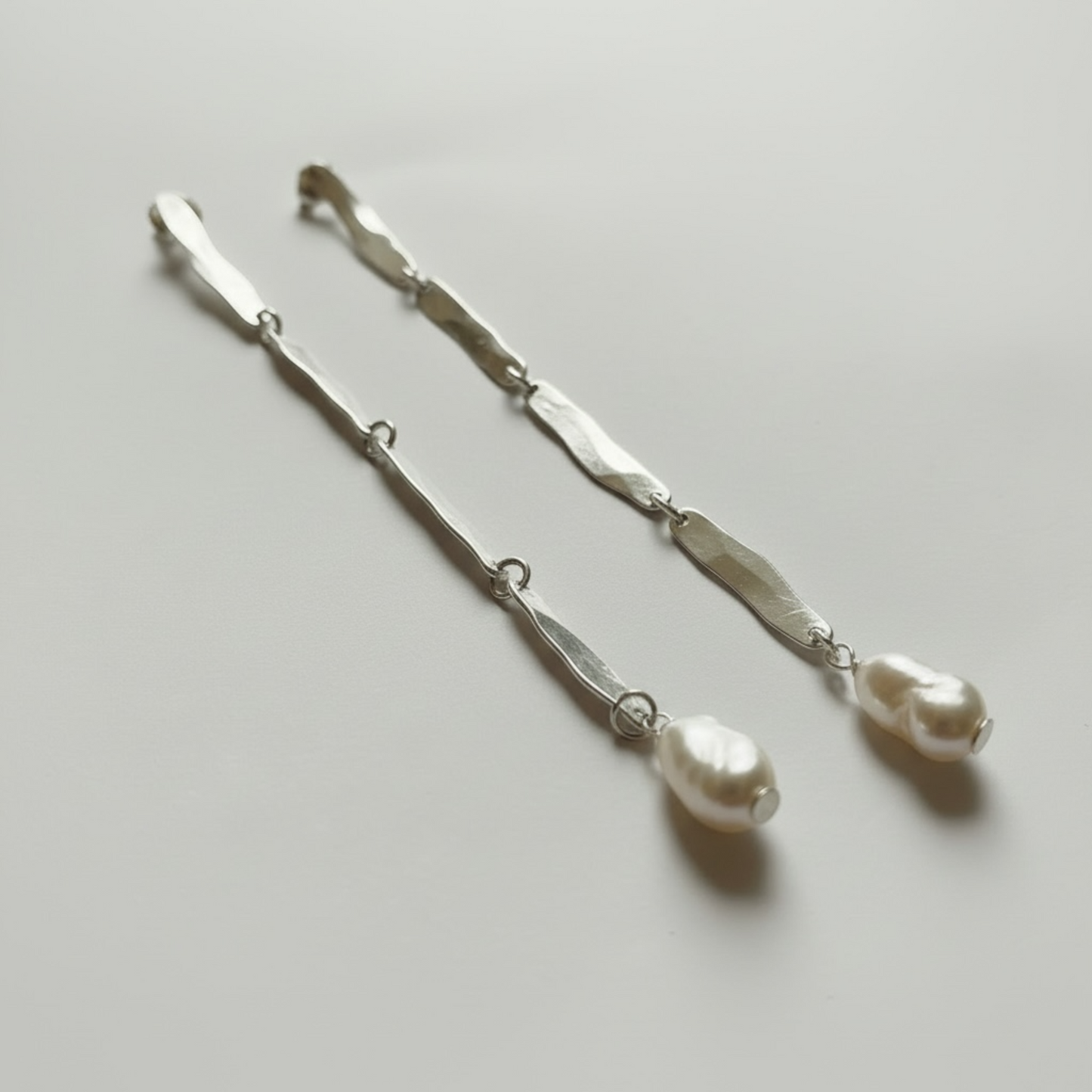 STERLING SILVER SHOULDER DUSTER EARRINGS WIITH KESHI PEARLS
