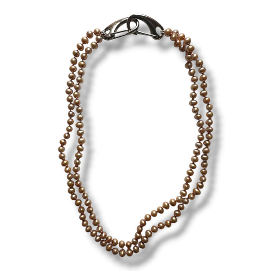 DOUBLE STRAND PEACH PEARL HIP CHAIN OR NECKLACE