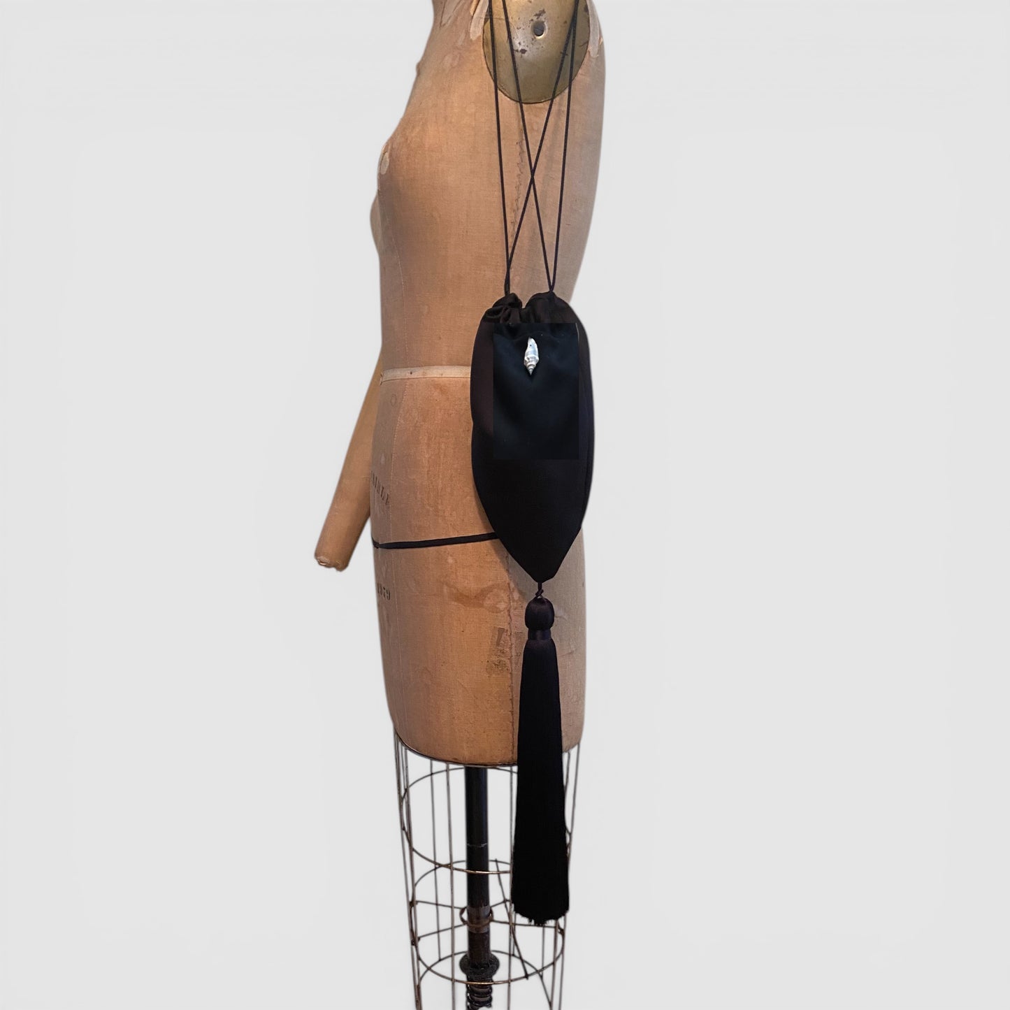 BLACK SATIN BAG WITH TASSEL