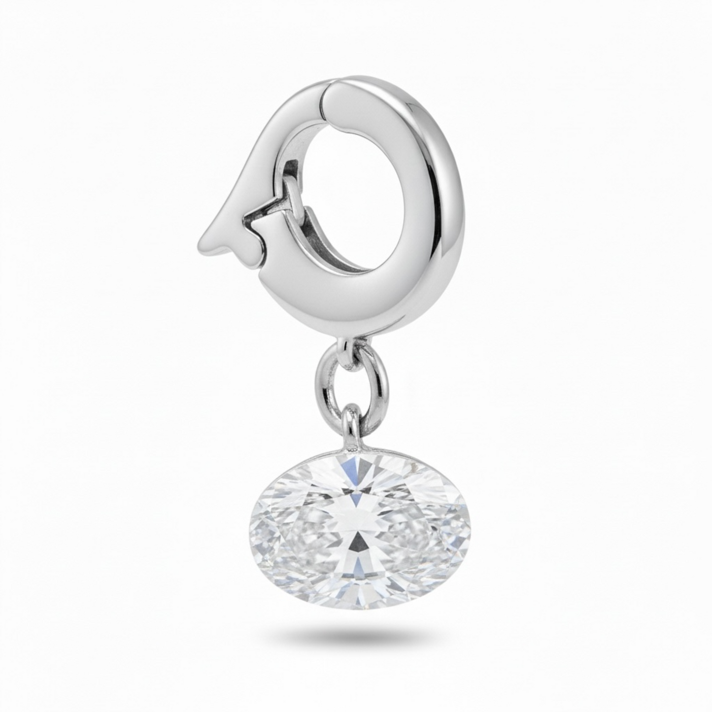 SILVER RHODIUM OVAL DIAMOND CLIP