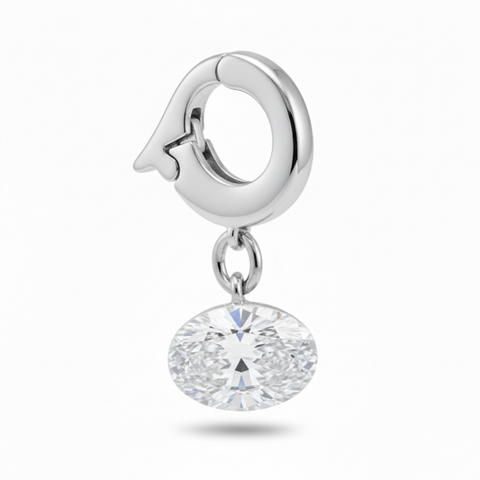 SILVER RHODIUM OVAL DIAMOND CLIP