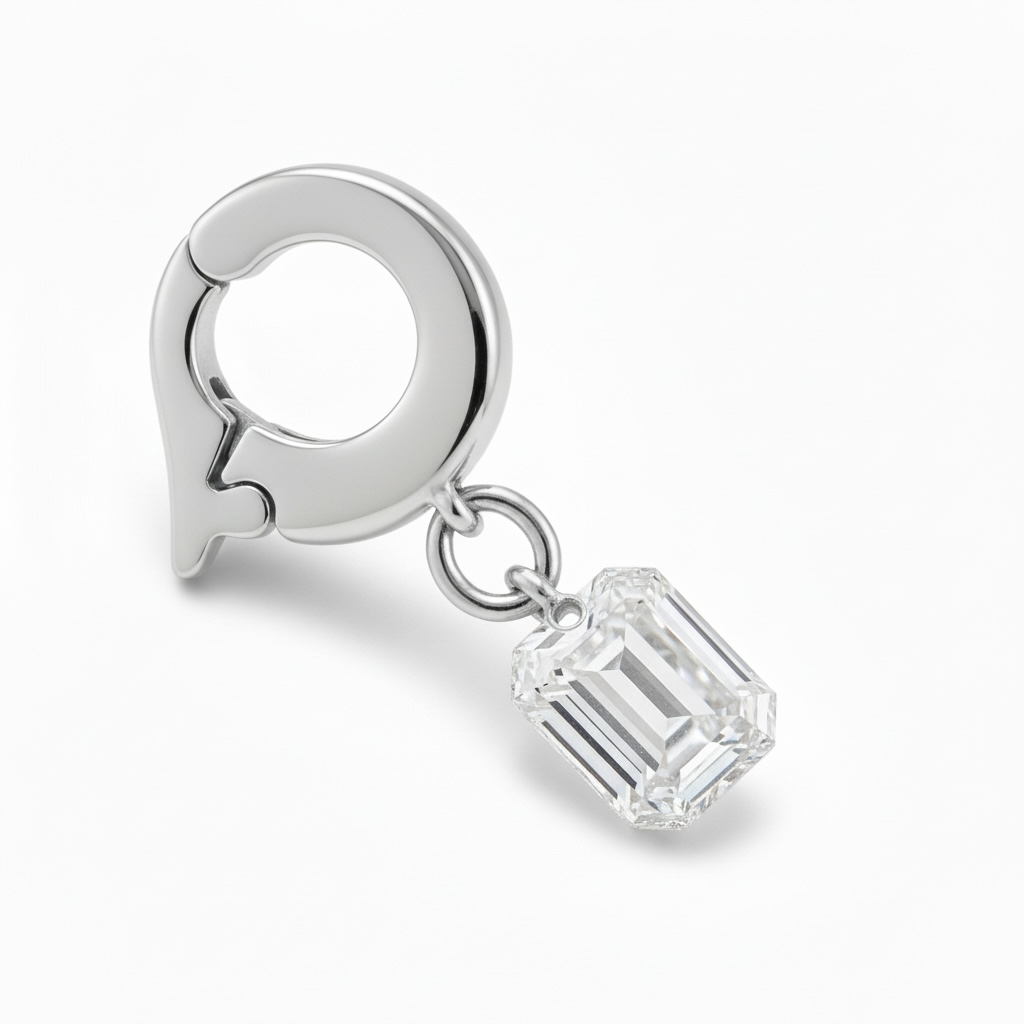 SILVER RHODIUM EMERALD CUT DIAMOND CLIP