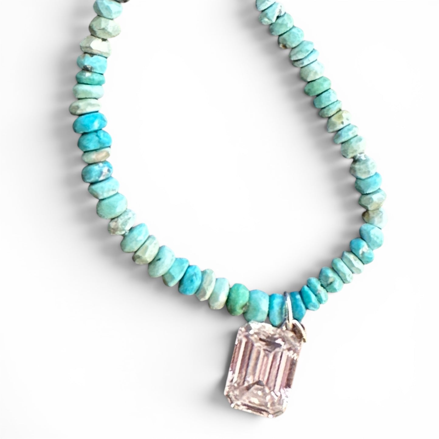 TURQUOISE AND EMERALD CUT DIAMOND NECKLACE