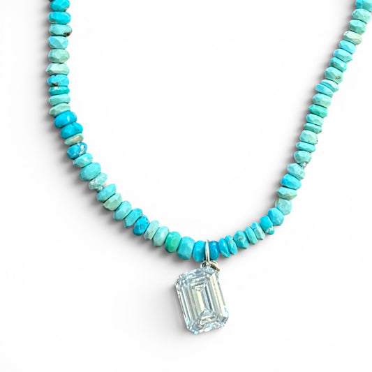 TURQUOISE AND EMERALD CUT DIAMOND NECKLACE