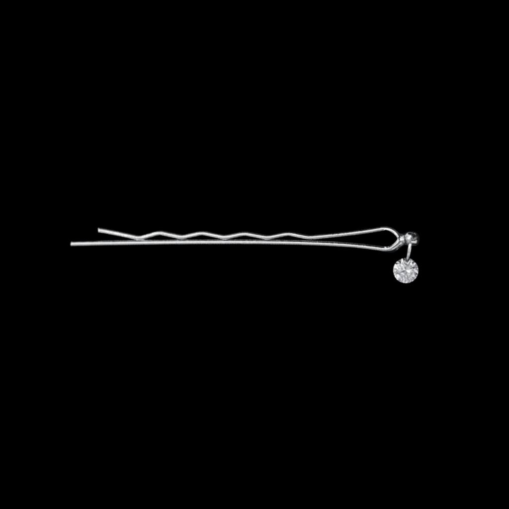 Classic Rhodium Plate Bobby Pin With Round Diamond